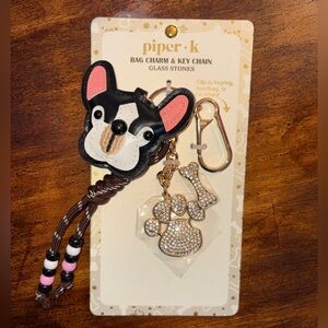 Piper K Faux leather dog Rhinestone pawprint bag charms key chain
